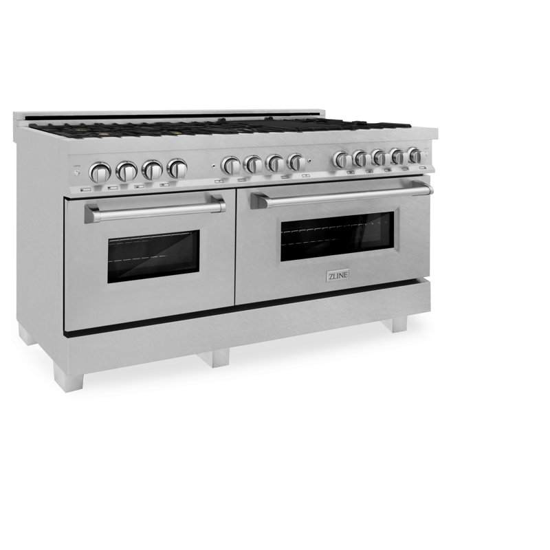 ZLINE 60 In. 7.4 Cu. Ft. Legacy Dual Fuel Range with 9 Burner Gas Cooktop and 2 Electric Convection Ovens, Brass Burners