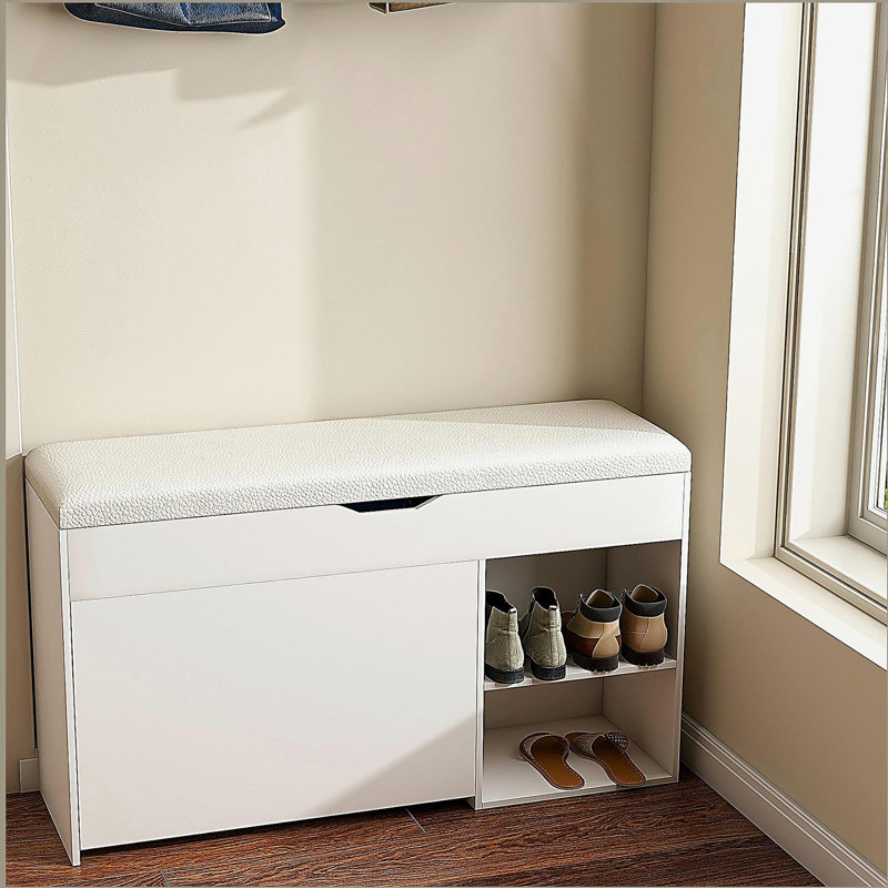 Entryway Bench with Shoe Storage, Adjustable 3-Tier Flip-Up Drawers & Hidden Cabinet, Triple Storage and Modern Design Shoe Organizer