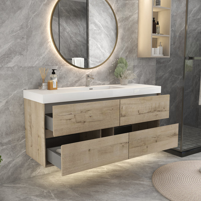 Ensemble de meuble-lavabo simple 59 po, Chêne blanc
