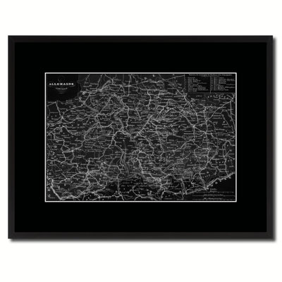 Allemagne centrale, impression de carte monochrome sur toile avec cadre noir, 28 x 37
