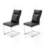 Ensemble de 2 chaises de salle à manger rembourrées en cuir noir avec dossier moelleux et pieds en métal galvanisé pour le salon de la salle à manger Modern