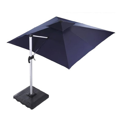 Cantilever Patio Umbrella Double Vented Aluminum Offset Square Umbrella, UV & Fade Resistant With Solar Powered Led, 6 Level Tilt With 360 Rotation For Garden, Yard And Deck