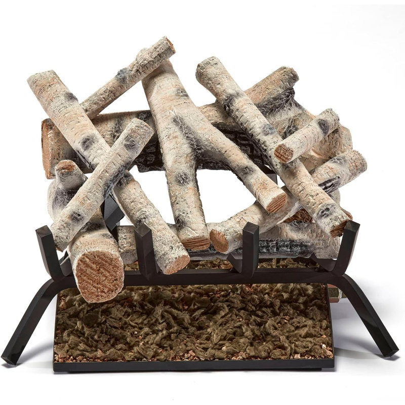 Bluegrass Living Vented Natural Gas or Propane Fireplace Log Set With Remote Control Kit - Birch Wood, 45,000 BTU - Model# BVL18-2-RO