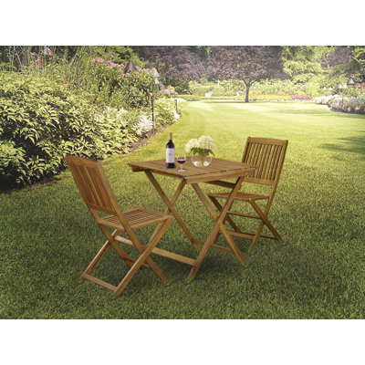 Ensemble de table bistro 3 pièces comprenant une table basse d'extérieur carrée en bois d'acacia et 2 chaises d'appoint pliantes, huile naturelle