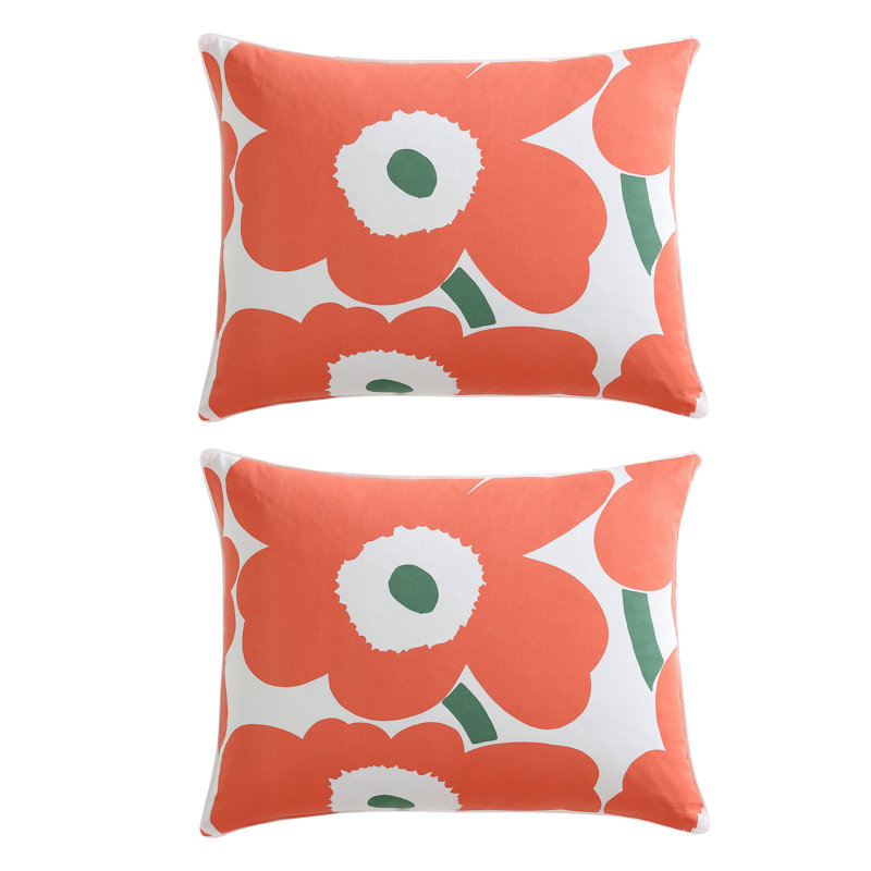 Unikko Orange/Green/White Organic Cotton Duvet Cover Set, Orange/Green/White, Queen Duvet Cover + 2 Standard Shams