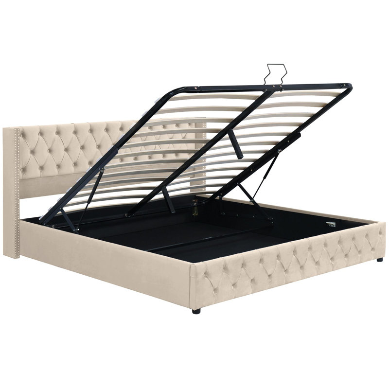 Basildene Upholstered Velvet Bed Frame, Super King (6'), Beige