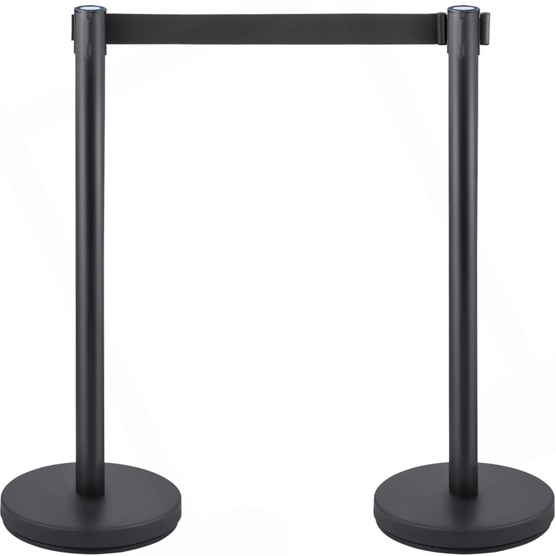 Poteau de contrôle des foules, ensemble de poteaux de 6 pièces, ensemble de poteaux avec ceinture rétractable noire de 6,6 pi / 2 m, barrière de contrôle des foules noire avec base en béton et en métal - assemblage facile à connecter