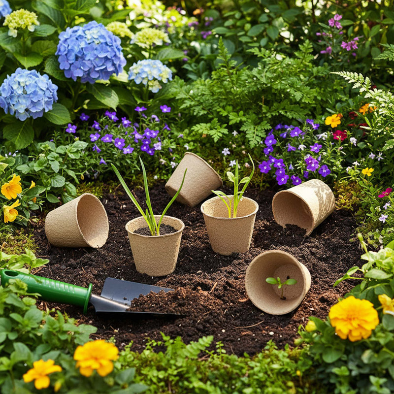 Round Peat Seedling Nursery Pots, 60 Pack, 4" With Drainage Holes, Includes 30 Plant Labels For Garden Use