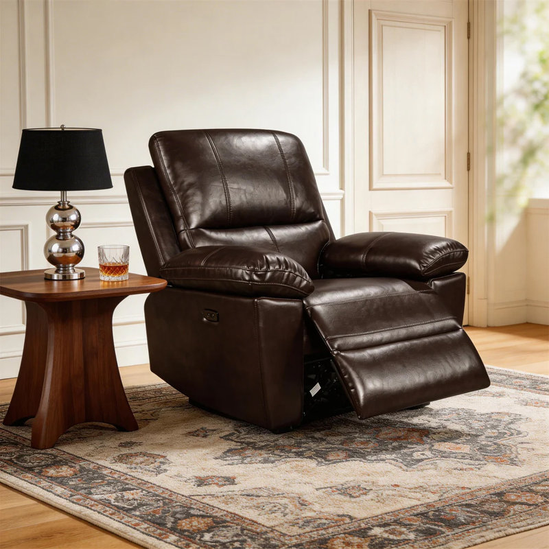Fauteuil inclinable électrique de 38,98 po de large avec chargeur USB et brun