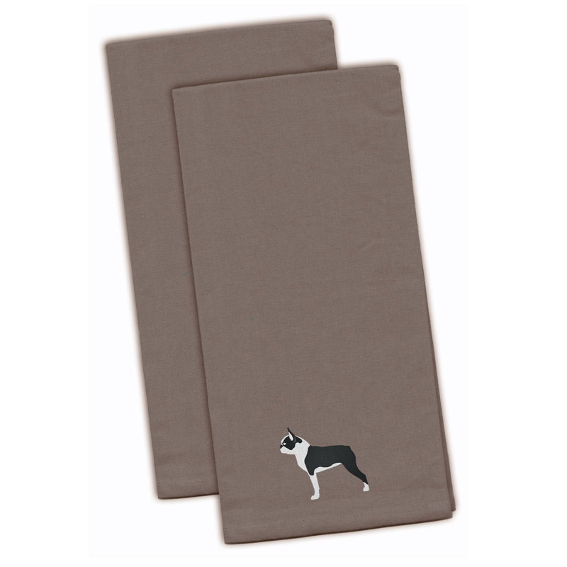 Cotton Embroidered Tea Towel Kitchen Towel, Gray, 28" H x 19" W x 0.1" D