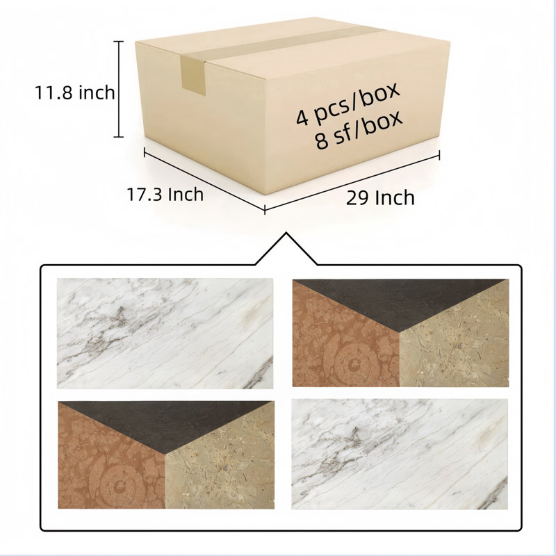  Tuile de marbre Waterjet, pierre naturelle polie pour plancher et mur, marbre véritable, boîte 2 pièces, blanc, or, rouge, gris