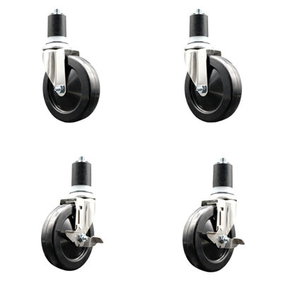 Hard Rubber Swivel Expanding Stem Caster Set with 2 Lock Brake