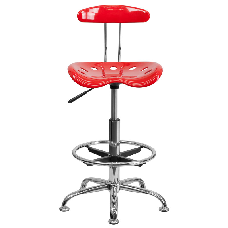 Vibrant Chrome Drafting Stool with Tractor Seat, Red