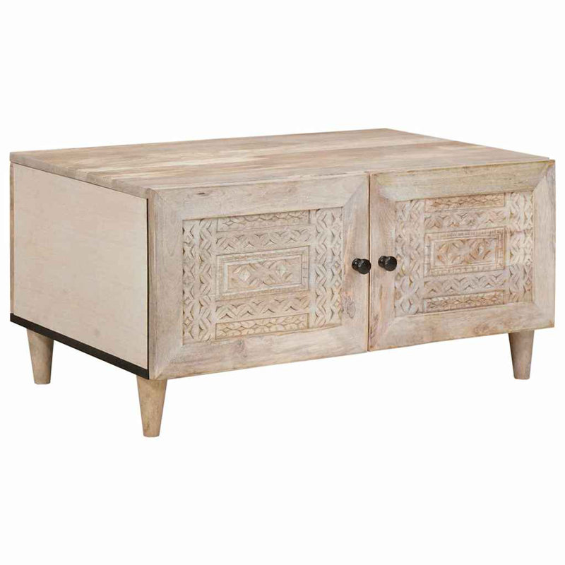 Solid Wood Coffee Table with Storage, Beige