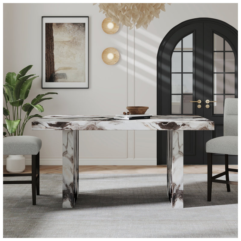 Ensemble de salle à manger à hauteur de comptoir 5 pièces Cavira avec table en faux marbre et chaises rembourrées, gris