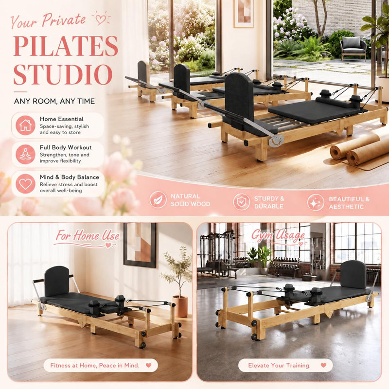 92" Foldable Pilates Reformer Machine, Black