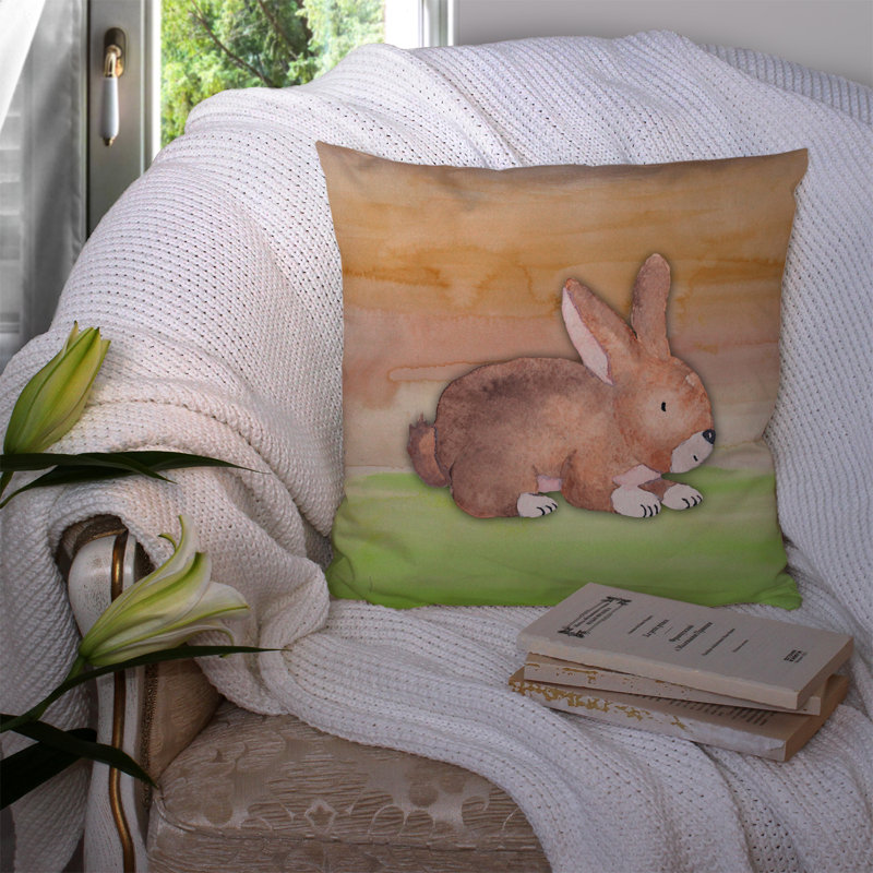Coussin décoratif intérieur/extérieur aquarelle de lapin, 14 po x 14 po