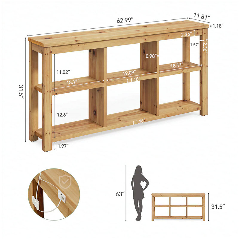 Modern Design Solid Wood Console Table with Adjustable Shelves, Sturdy and Versatile for Any Home