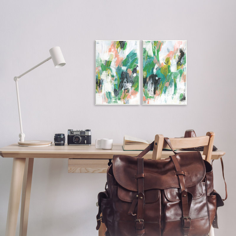 «Green Abstract Layers», ensemble de 2 plaques murales par June Erica Vess