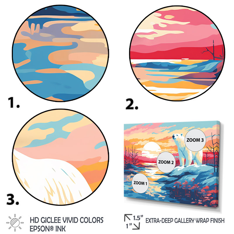 «Sunrise Bear», art mural, Cadre flottant doré, H 24 po x l 32 po x P 1 po