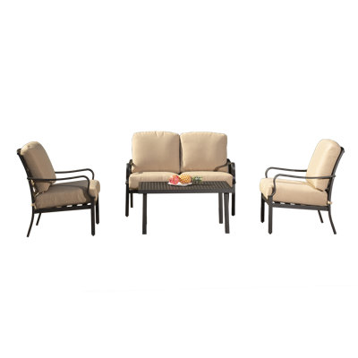 Ensemble de conversation d'extérieur pour patio, table de salle à manger et chaises en métal avec coussins amovibles pour jardin