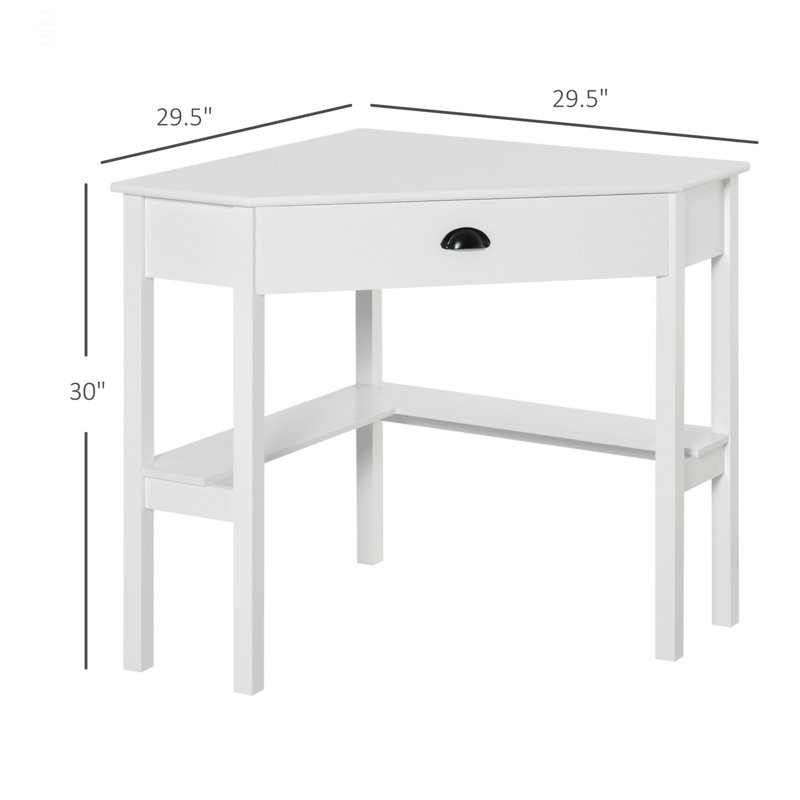 Bureau d'angle, bureau d'ordinateur triangulaire avec tiroir et tablettes de rangement pour petits espaces, poste de travail à domicile pour le salon ou la chambre à coucher
