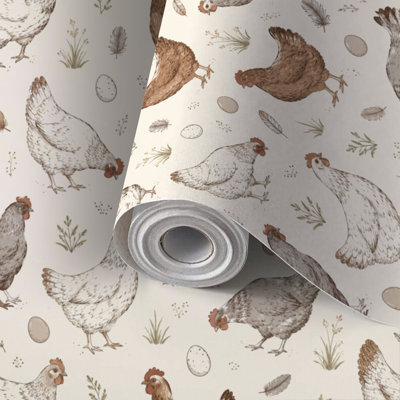 Peel and Stick Wallpaper Contact Paper Vintage Rooster Chicken Farm Black Ink Beige Self Adhesive and Removable 17.7in x 118in(45x300cm)