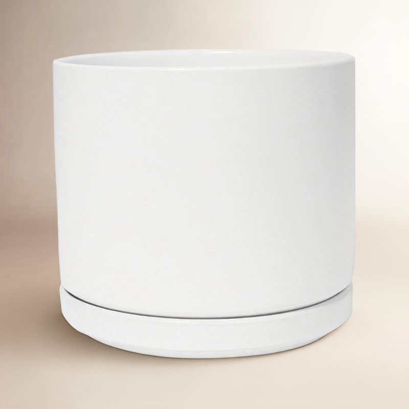 Pot de fleurs en céramique Cheryl, Blanc, H 14,5 po x l 15,75 po x P 15,75 po