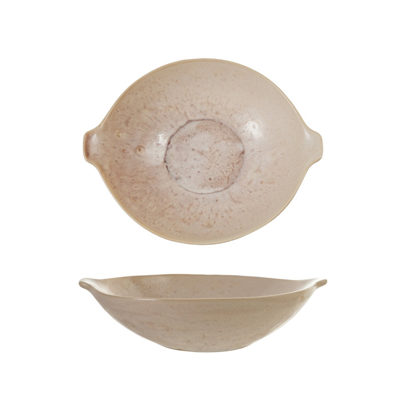 Cream and Plum Stoneware Bowl with Artisan Handles