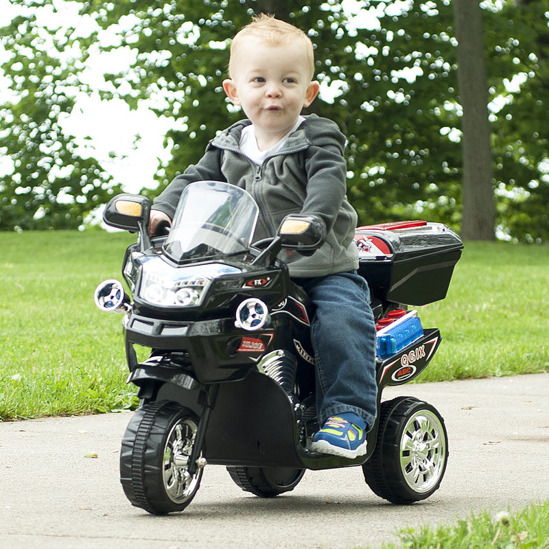 6-Volt Black Motorized Kids Ride-On Motorcycle Trike