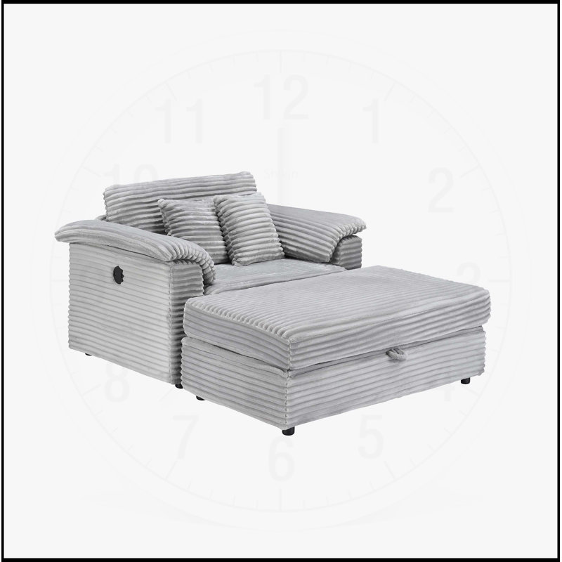 Ensemble de fauteuil et tabouret de rangement en velours côtelé de 47,24 pouces avec ports USB pour une assise et une organisation confortables
