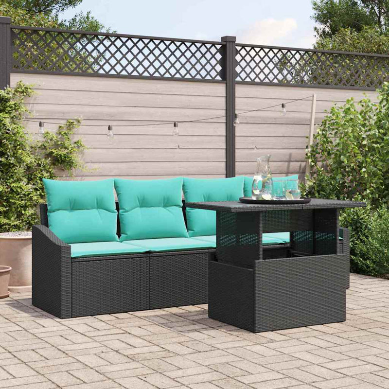  Ensemble de canapé de jardin 5 pièces et rouge 100 x 55 x 73 cm, Coussin bleu / cadre noir