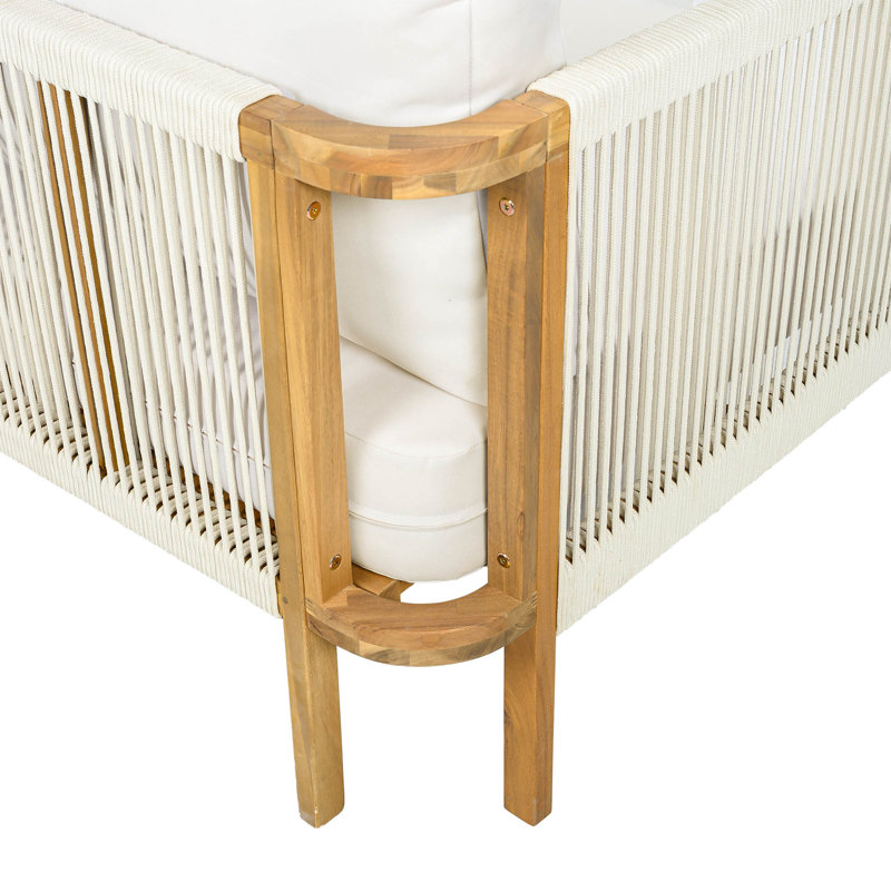 Canapé de patio 68,1 po en bois d'acacia avec coussins, Beige