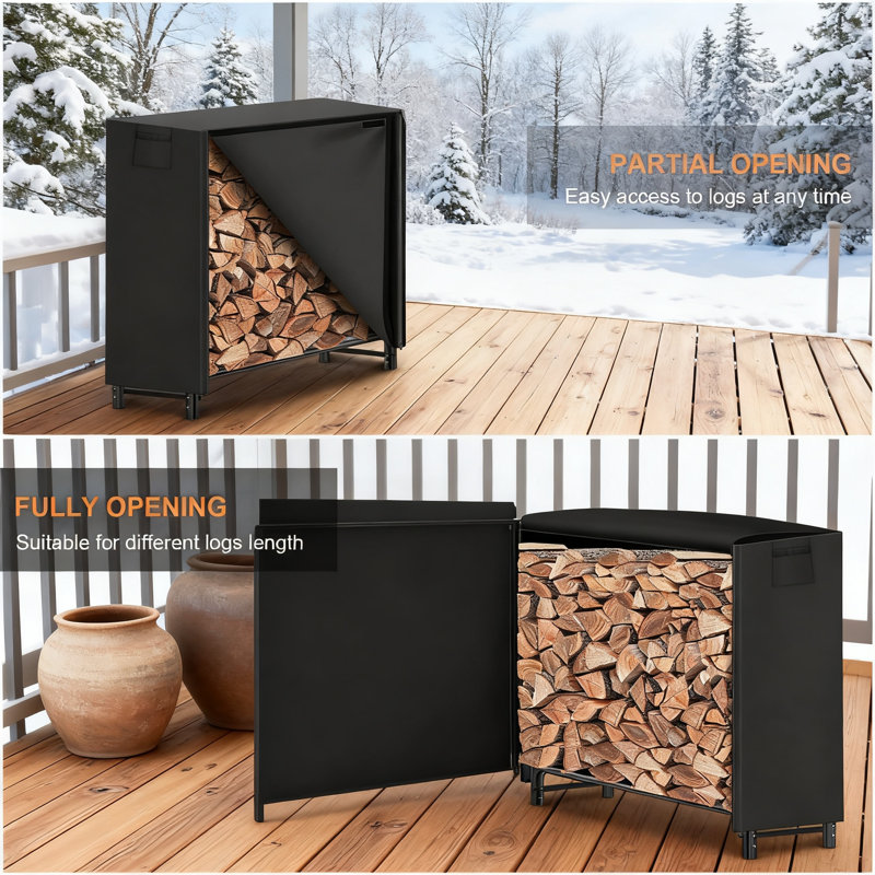 Support à bois de chauffage robuste avec couvercle imperméable, support de rangement extérieur en bois de 4 pi avec housse en tissu Oxford 600D, conception ventilée pour la circulation de l'air et la résistance aux intempéries
