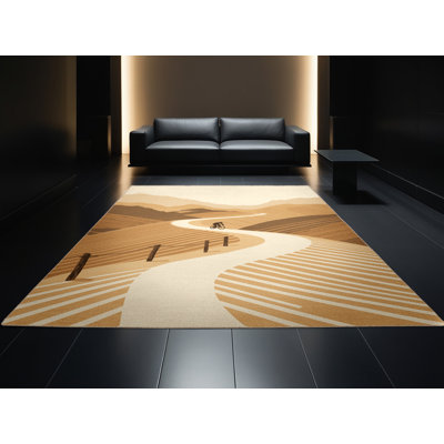 Tapis rayé beige lavable à la machine Rayan
