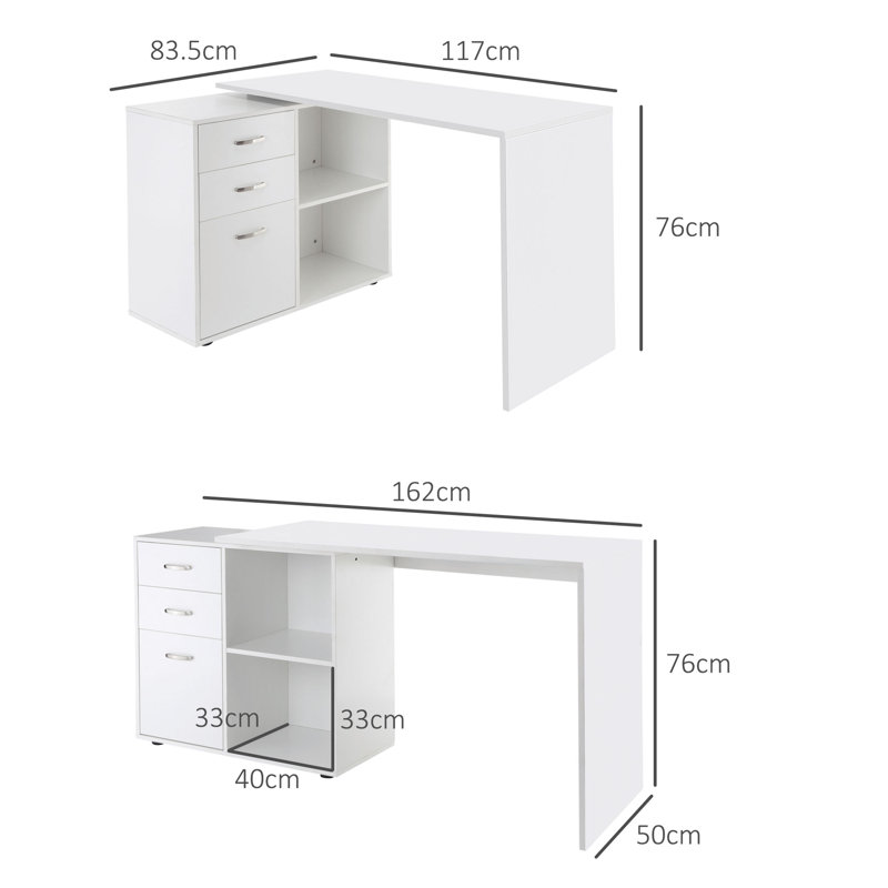 HOMCOM L Shaped Computer Desk Reversible, White