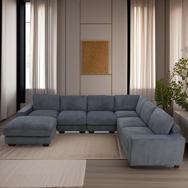 Onyx Dark Grey Corduroy Module Living Room 6-Pieces Sofa Set