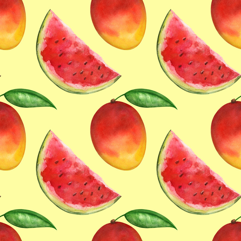 Watercolour Seamless Pattern with Watermelons, Mango by Jan Miko - Wrapped Canvas Art Prints, 30cm H x 30cm W x 3.8cm D