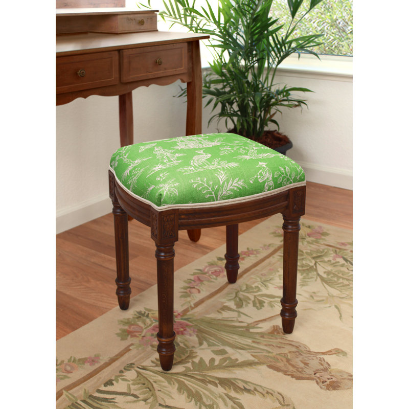 Tabouret de coiffeuse en lin Camillia Jade, Noyer, Vert jade