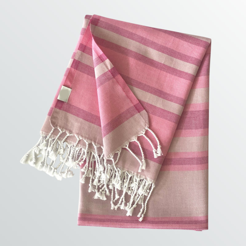 Jeté en 100% coton, Rayure rose, L 38,78 po x l 70,76 po