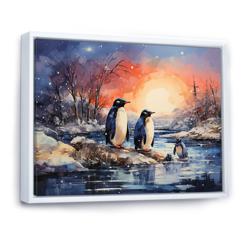 " Penguins Winter Symphony I ", White Floater Frame, 24" H x 32" W x 1" D