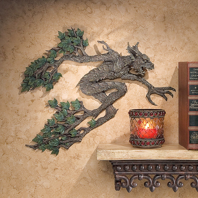 Hand-Painted Resin Tree Spirit Wall Sculpture in Dark Brown and Green