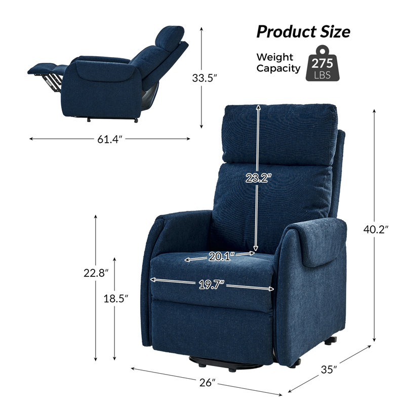 Morin 26" Wide Lift Assist Power Recliner (Set of 2), Navy