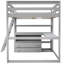 Lit mezzanine double gris avec système de bureau et d'étagère - Tablettes à deux tiroirs en bois de pin, splendeur pour une chambre luxueuse