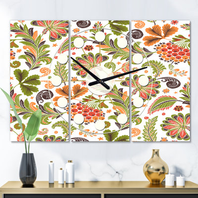 Horloge murale florale de fleurs fantaisie i surdimensionné Mid-Century