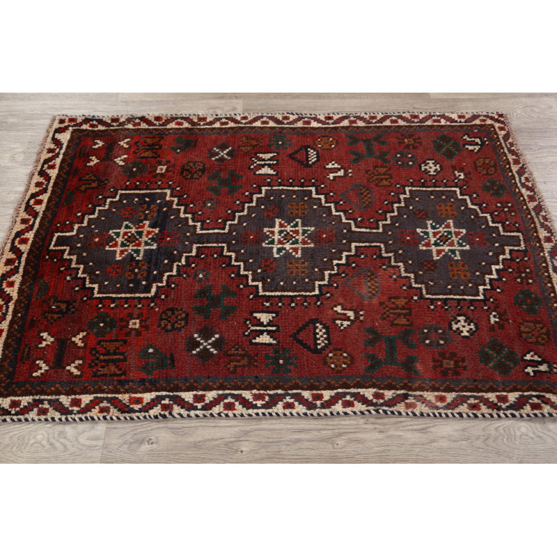 Tapis de zone en laine 3 pi 1 po x 4 pi 7 po one-of-kind à main noué la shiraz Patchin