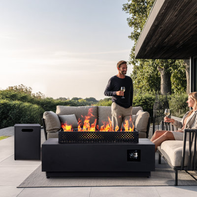 48 Inch Outdoor Fire Pit Table, 50,000BTU Rectangle Propane Fire Pit with Hidden Tank Cover