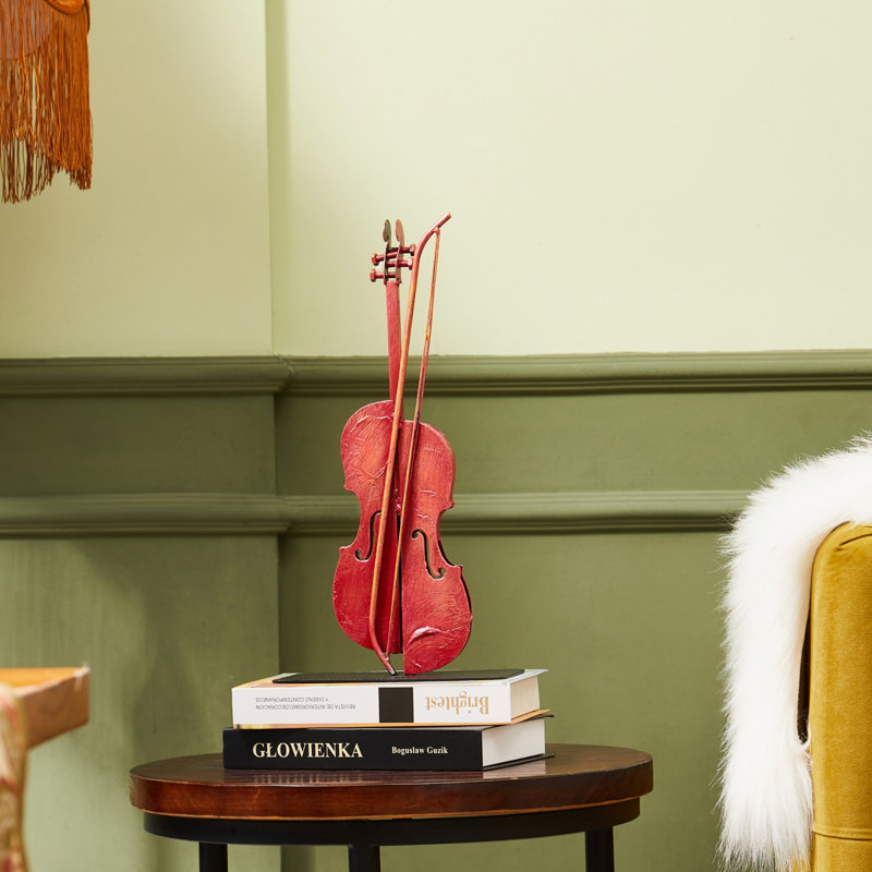 Handmade & Hand-Painted Metal Violin Statue Sculpture Décor Gifts For Music Lovers, Burgundy