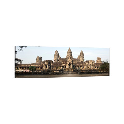 Facade of a Temple, Angkor Wat, Angkor, Siem Reap, Cambodia 1 Piece Wrapped Canvas Panoramic Wall Art