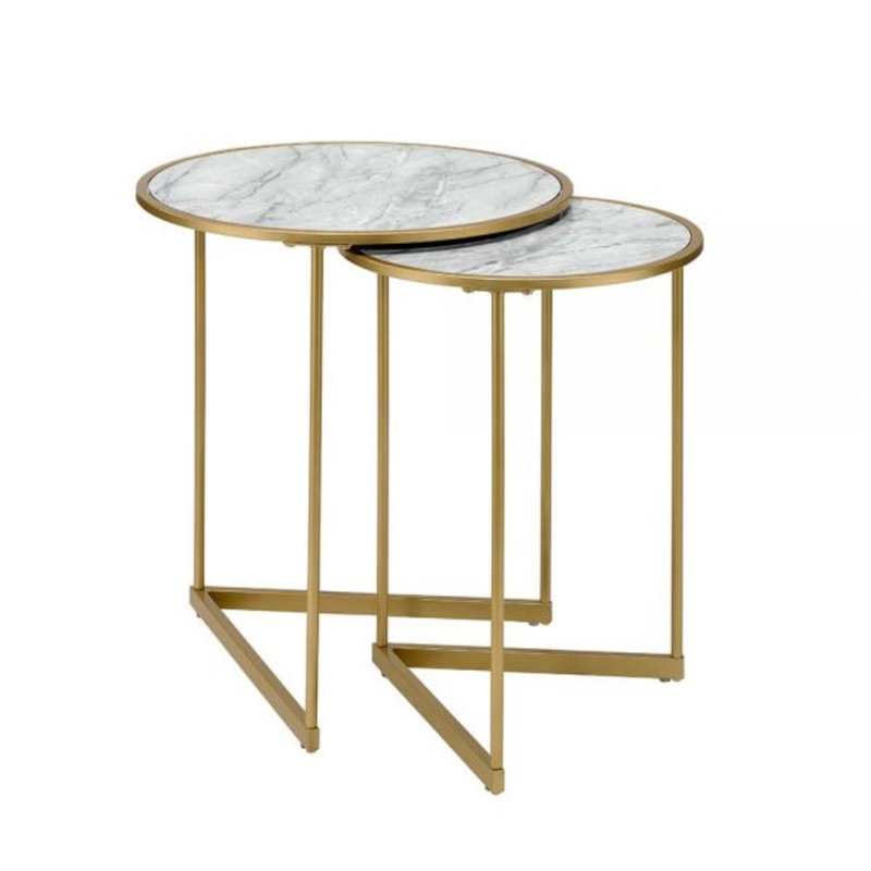 Garo Round Wood and Metal Nesting Tables